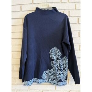 Denim & Co. Women's Jacquard Funnel Neck Snowflake Sweater Navy Size Large